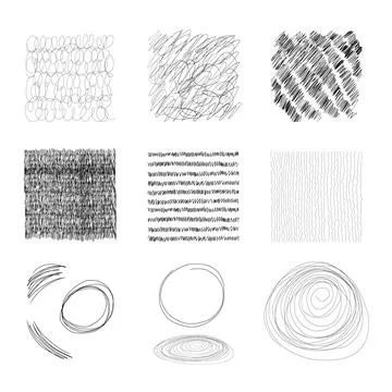 Set of black vector illustrations of abstract hand drawn square textures for Stock Illustration