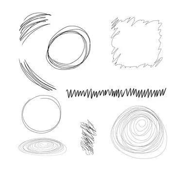 Set of black vector illustrations of abstract hand drawn square textures for  Stock Illustration