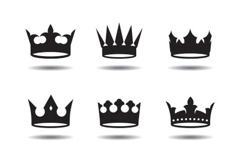 Set of black vector king crown and icon. Vector Illustration. Illustrazione stock