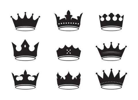 Set of black vector king crowns and icon. Vector Illustration. 스톡 일러스트
