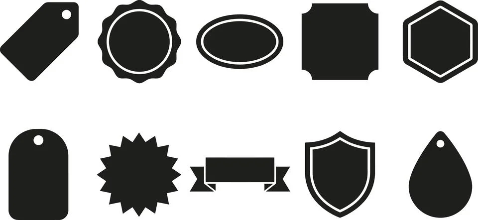 Set of black vector labels and banners for retail price tags and branding. イラスト素材