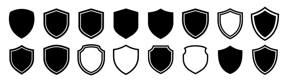 Set of black vector shield icons, security badges, and protection symbols i.. Ilustración de archivo