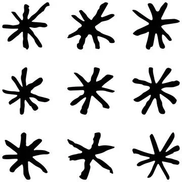 Set of black vector snowflakes isolated on transparent background Illustrazione stock
