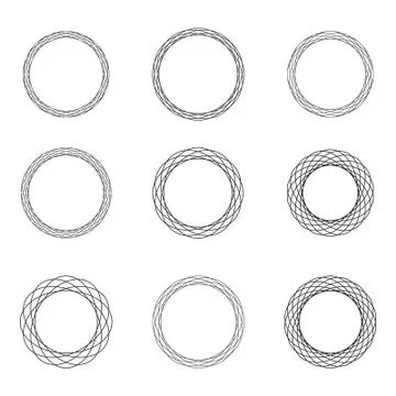 Set of black vintage circular frames with ornament. Stock Illustration
