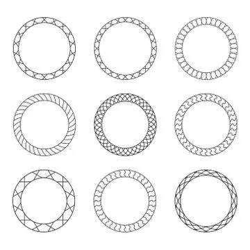Set of black vintage circular frames with ornament. Stock Illustration