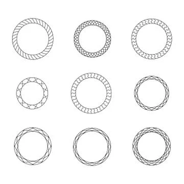 Set of black vintage circular frames with ornament. Stock Illustration