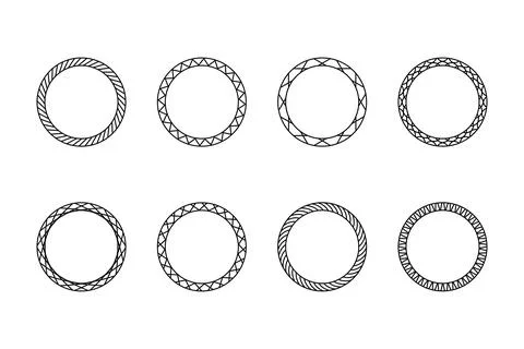 Set of black vintage circular frames with ornament. Stock Illustration