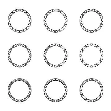 Set of black vintage circular frames with ornament. Stock Illustration