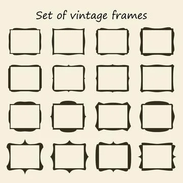 Set of black vintage frames. Blank borders of various shapes. Vector retro Stock Illustration