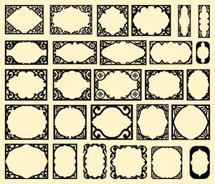 Set of black vintage frames, design elements Stock Illustration