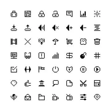 Set of black web icons in pixel art Stock Illustration