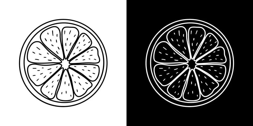 Set of black-white citrus icons. Stock vector illustration. Simple style. For Stock Illustration