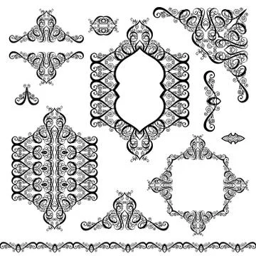 Set of black white design elements and page decoration Stock Illustration