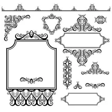 Set of black white design elements and page decoration Stock Illustration