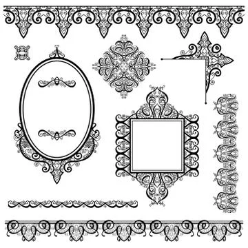 Set of black white design elements and page decoration Stock Illustration
