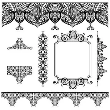 Set of black white design elements and page decoration Stock Illustration