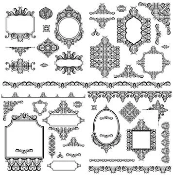 Set of black white design elements and page decoration Stock Illustration