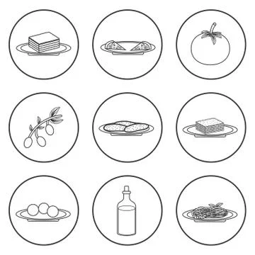 Set of black-white objects on italian food theme Stock Illustration