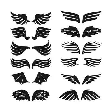 Set of black wings icon set collection for logo or emblem design, Bird wing.. Stock Illustration