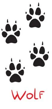 Set of black wolf tracks, icon, isolated object on a white background, vector Stock Illustration