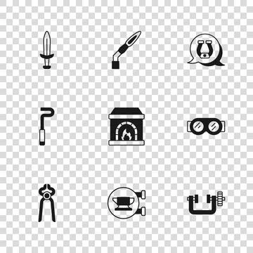 Set Blacksmith anvil tool, Welding glasses, Clamp and screw, oven, Horsesho.. Ilustração Stock