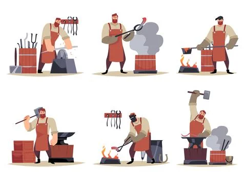 Set of blacksmiths in different poses. Stock Illustration