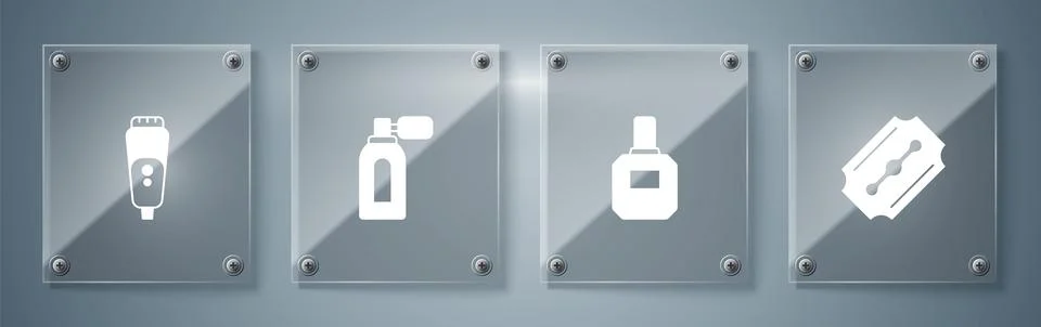 Set Blade razor, Aftershave, with atomizer and Electric blade. Square glass.. Stock Illustration