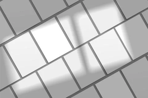 Set of blank A4 paper sheets, poster mockup with with soft window shadow. Vector Stock Illustration