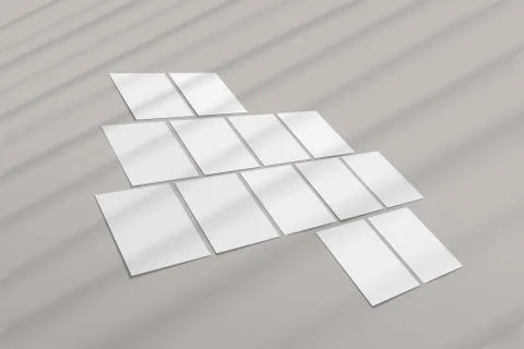 Set of blank A4 paper sheets, poster mockup with with soft window shadow. Vector Illustrazione stock