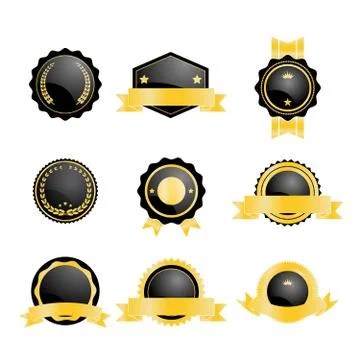Set of blank badge with black and gold color vector illustration Stock Illustration