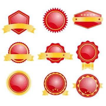 Set of blank badge with red and gold color vector illustration Stock Illustration