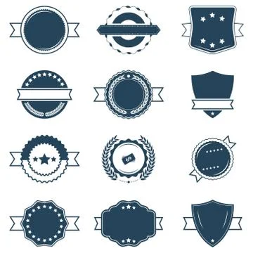 Set of blank blue and white retro labels. Stock Illustration