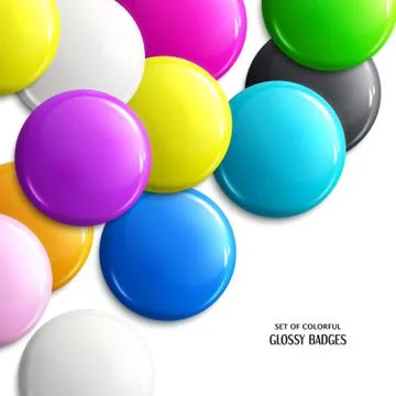 Set of blank, brightly colored glossy badges or web button. Vector. Stock Illustration