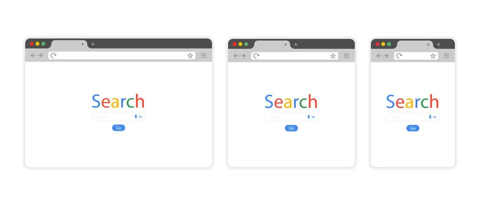 Set of blank browser windows for different devices. Computer, tablet, phone.  Stock Illustration