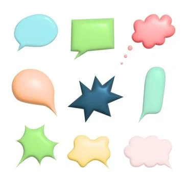 Set of blank color speech bubble vector illustration. 3d vector talking cloud Stock Illustration