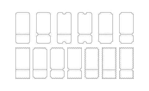 Set of blank contours of ticket blanks of different shapes and configurations Stock Illustration