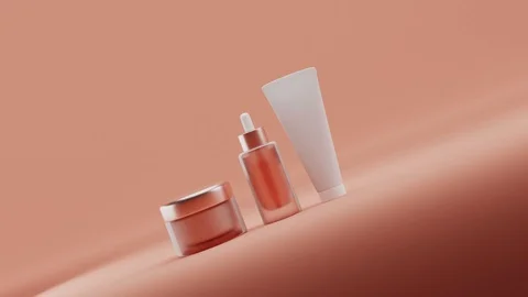 Set Blank cosmetic packaging mock up, pastel orange background, 3d rendering Stock Footage 124882657