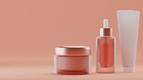 Set Blank cosmetic packaging mock up, pastel orange background, 3d rendering Stock Footage 124882658
