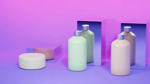 Set Blank cosmetic packaging mock up, pastel background, 3d rendering. Stock Footage 166566202