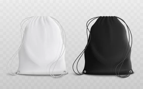 Set of blank drawstring bags mockup 3d realistic vector illustration. Stock Illustration