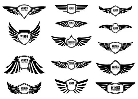 Set of blank emblems with wings. Design elements for emblem, sign, logo, labe Illustrazione stock