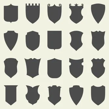 Set of blank empty dark shields. Shield badge shapes icon Stock Illustration