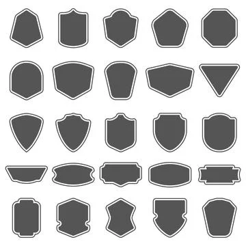 Set of blank empty dark shields. Shield badge shapes. Vintage frames for em.. Stock Illustration