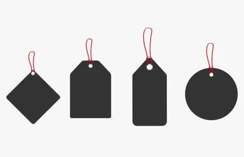 Set of blank gift box tags or sale shopping labels with rope. Stock Illustration