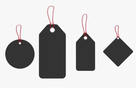 Set of blank gift box tags or sale shopping labels with rope. White paper and br Stock Illustration
