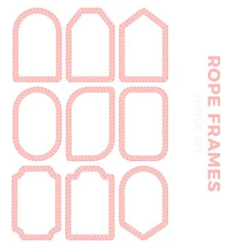 Set of blank gift tag labels for sale prices with rope outline. Rope frame St Illustrazione stock
