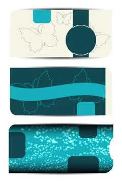 Set of blank gift voucher with case on the beige and dark turquoise backgroun Stock Illustration
