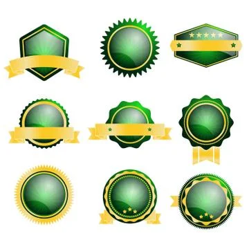 Set of blank green badge label vector illustration Stock Illustration