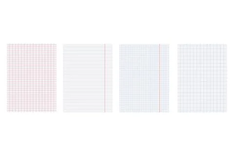 Set of Blank Grid and Lined Notebook Paper Vector Templates for Education Stock Illustration