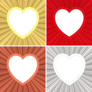 Set of blank heart shaped frames on metallic background Illustrazione stock